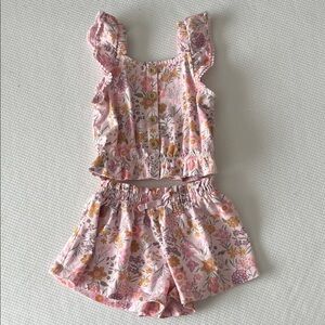 Kids Headquarters Pink Floral Ruffle Tank & Elastic Waist Shorts